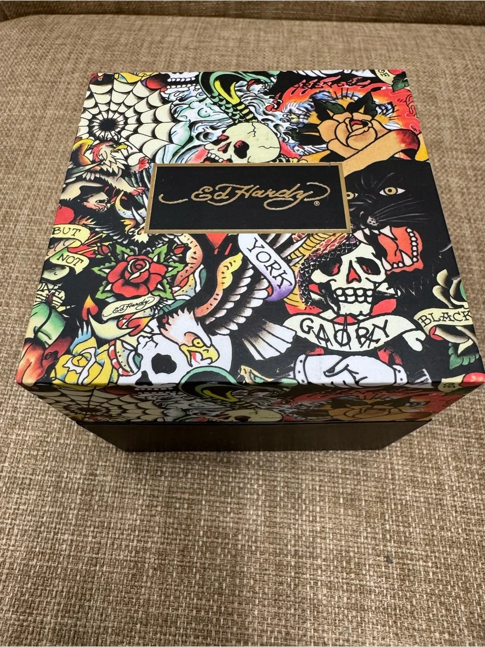 Ed Hardy Men’s Quartz Blue Dial Watch Black Metal Case Blue Rubber Strap Box